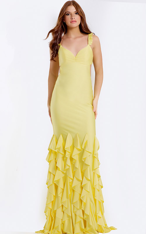 yellow fitted dress with layered skirt 49897