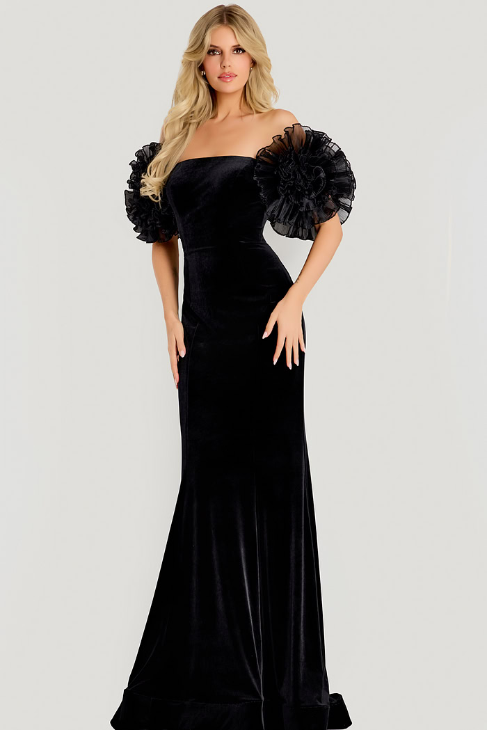 strapless fitted dress with ruffled sleeves 50216
