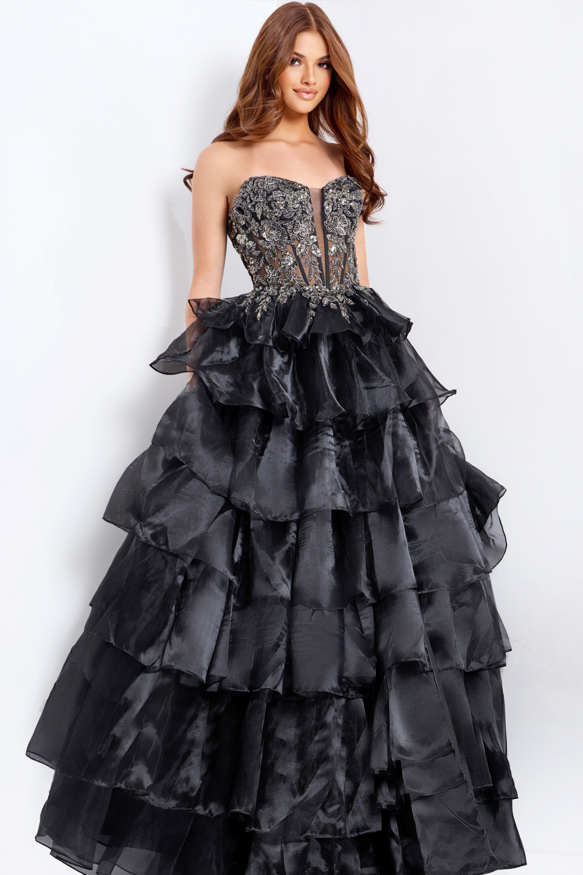 embellished corset bodice black dress 50259