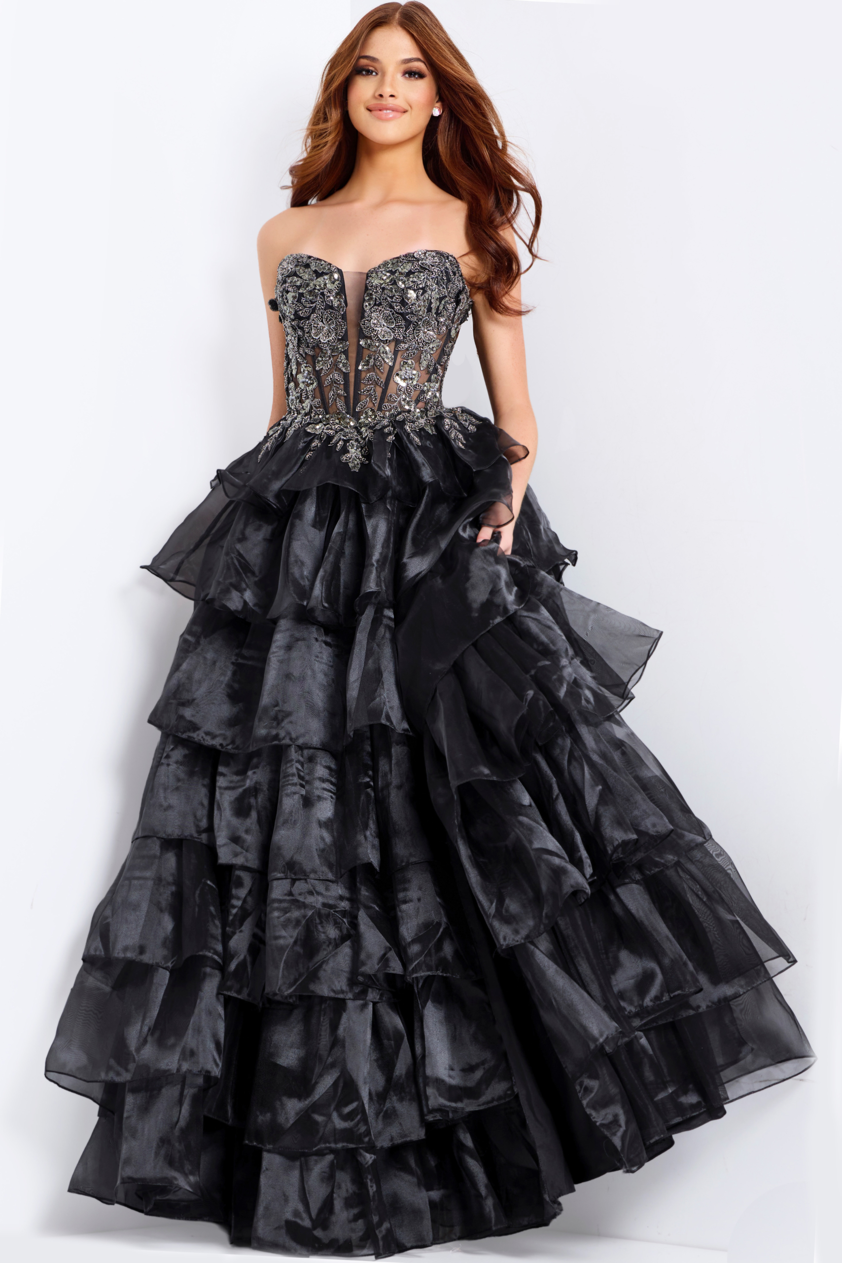 layered skirt embellished dress 50259