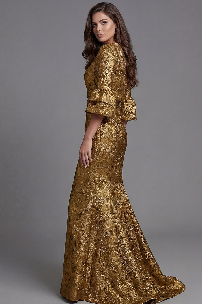 Elegant gold mermaid dress with structured bodice