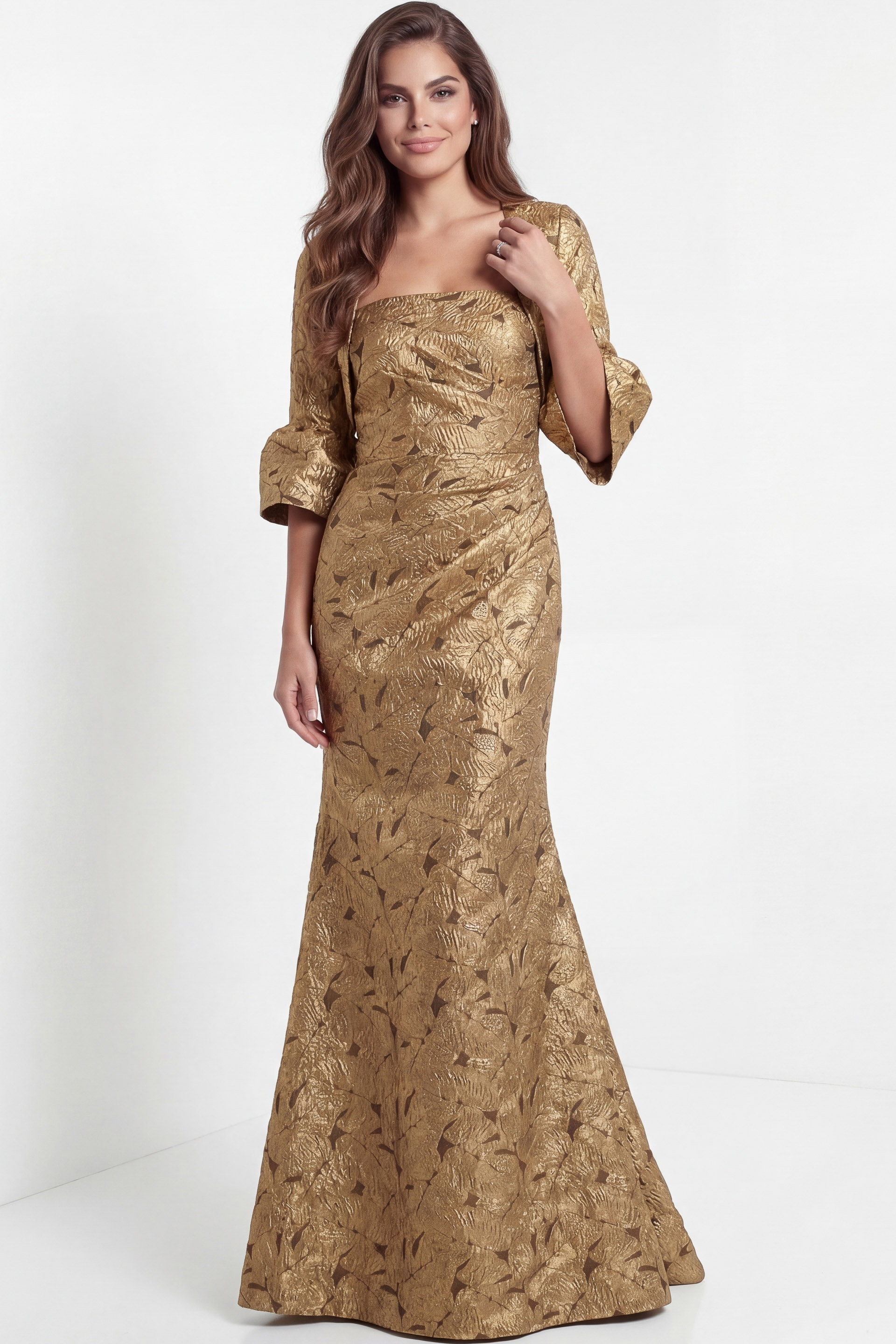 Sophisticated gold mermaid gown with sculpted waist