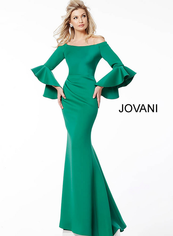 Front view of Jovani 59993 Green gown featuring mermaid silhouette.