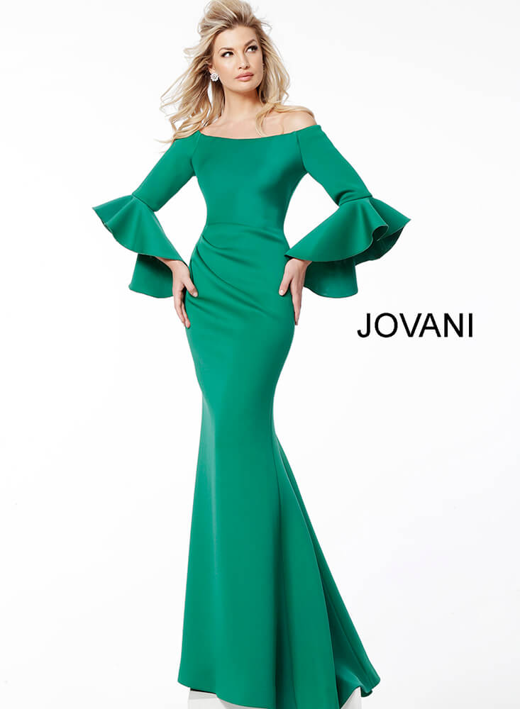 Front view of Jovani 59993 Green gown featuring mermaid silhouette.