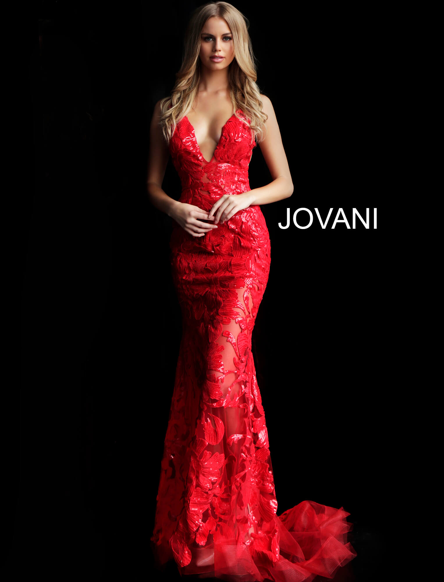 Model wearing Jovani 60283 Pink V Neck Sexy Prom Dress