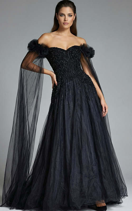 off the shoulder corset bodice embellished a line dress 61002