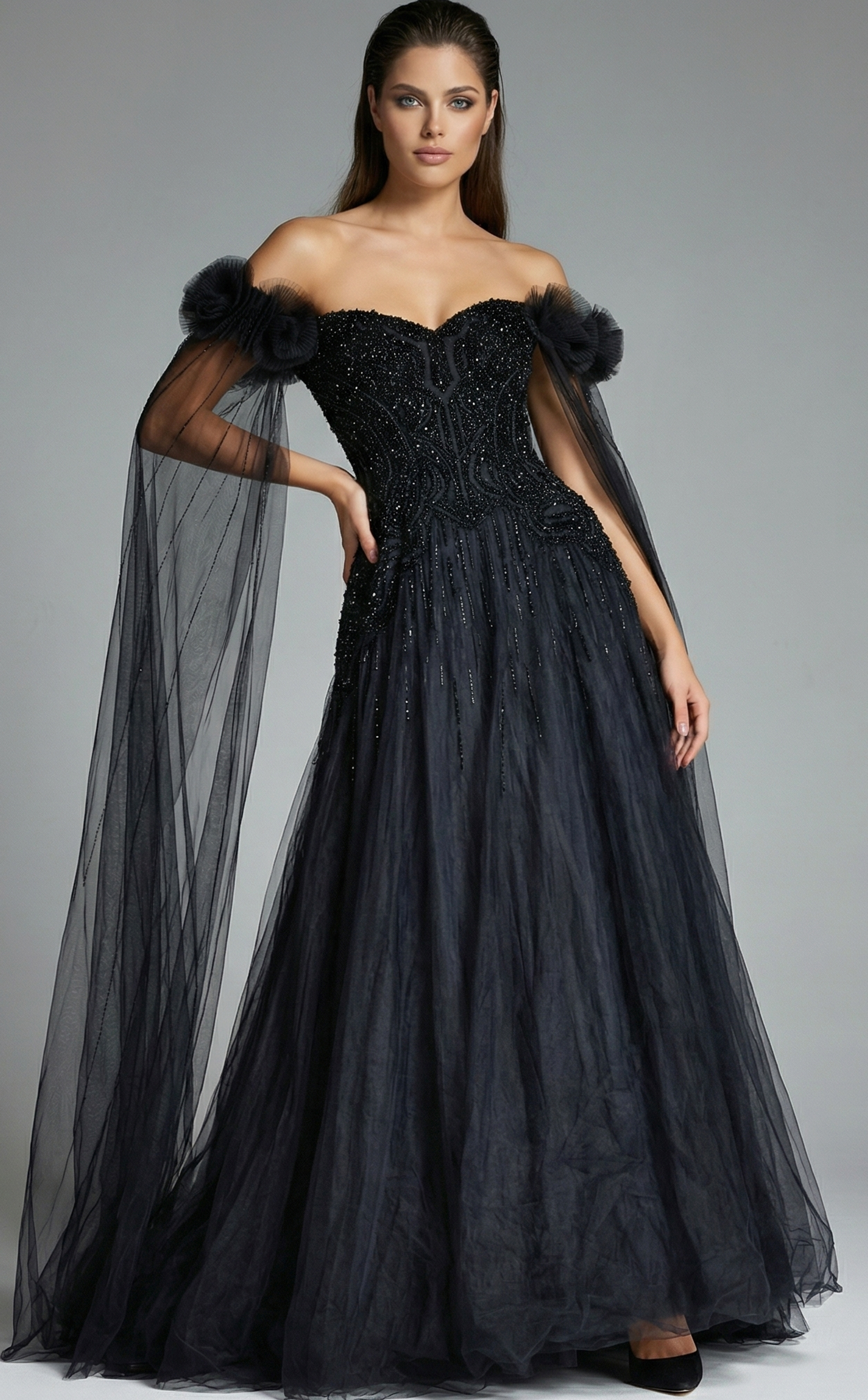 off the shoulder corset bodice embellished a line dress 61002