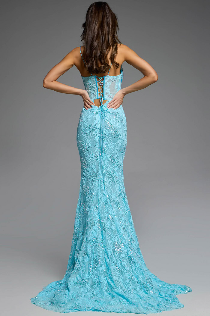 Back lace-up detail on mermaid dress.