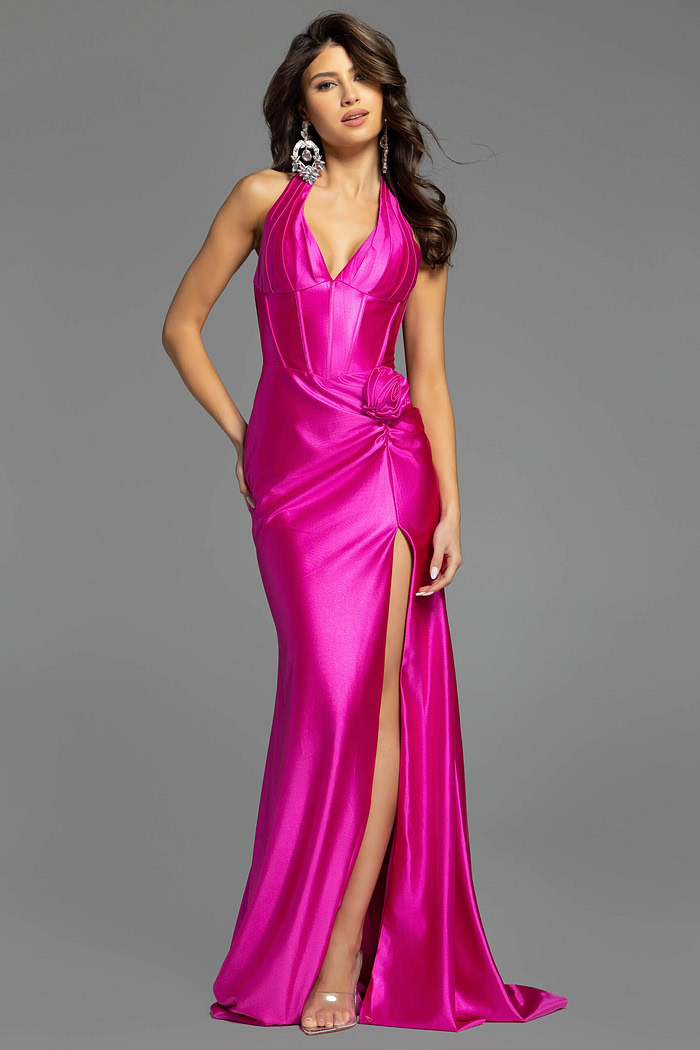 halter neck high slit dress D5814