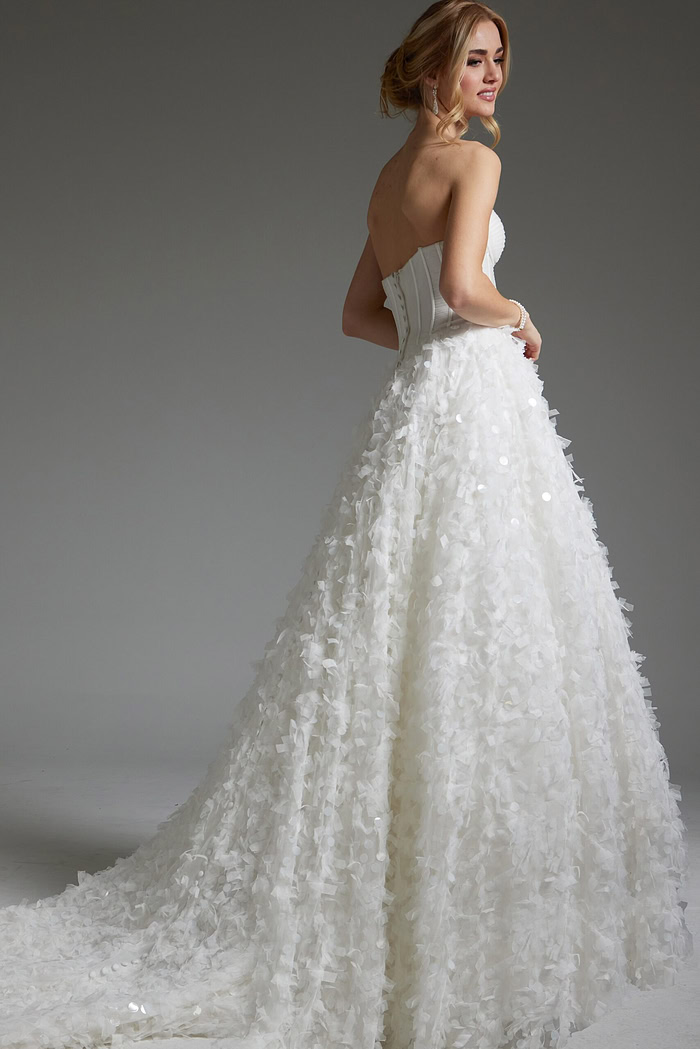 back view of Jovani JB26295 white gown with A-line silhouette
