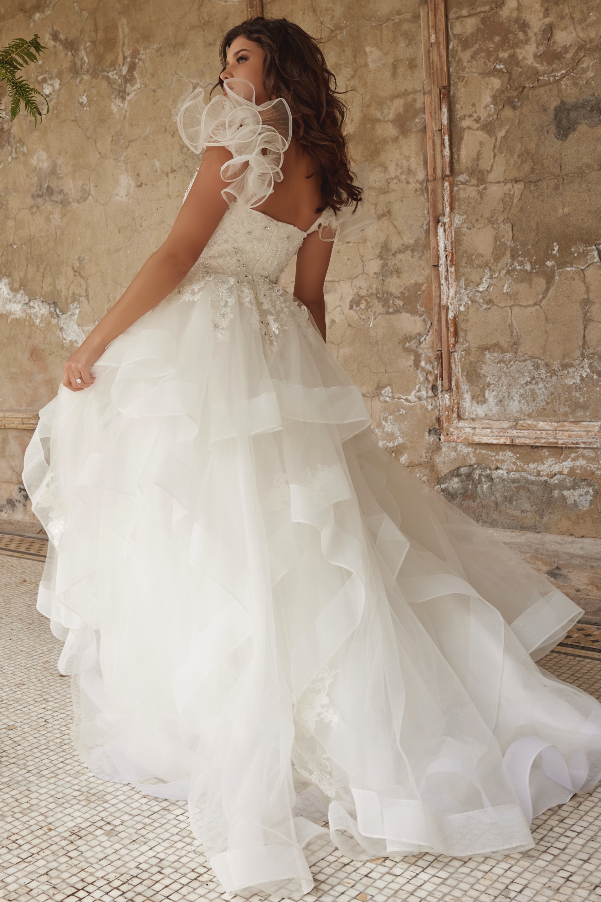 Back perspective of JB37575 white gown