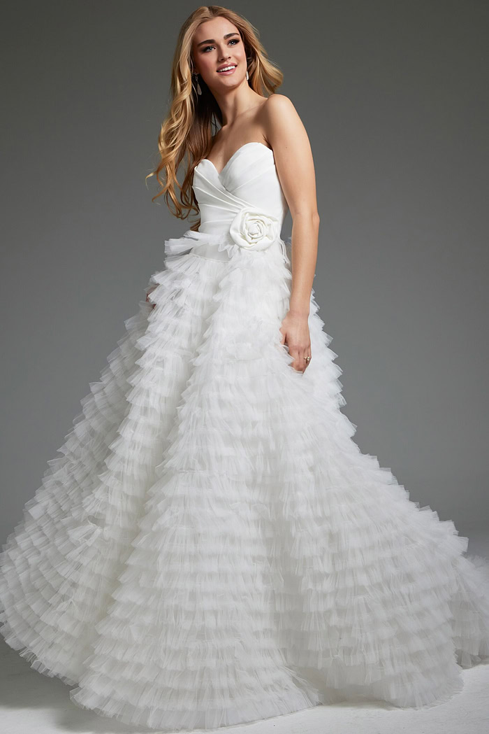 Close-up of Jovani JB38958 gown showing sweetheart neckline.