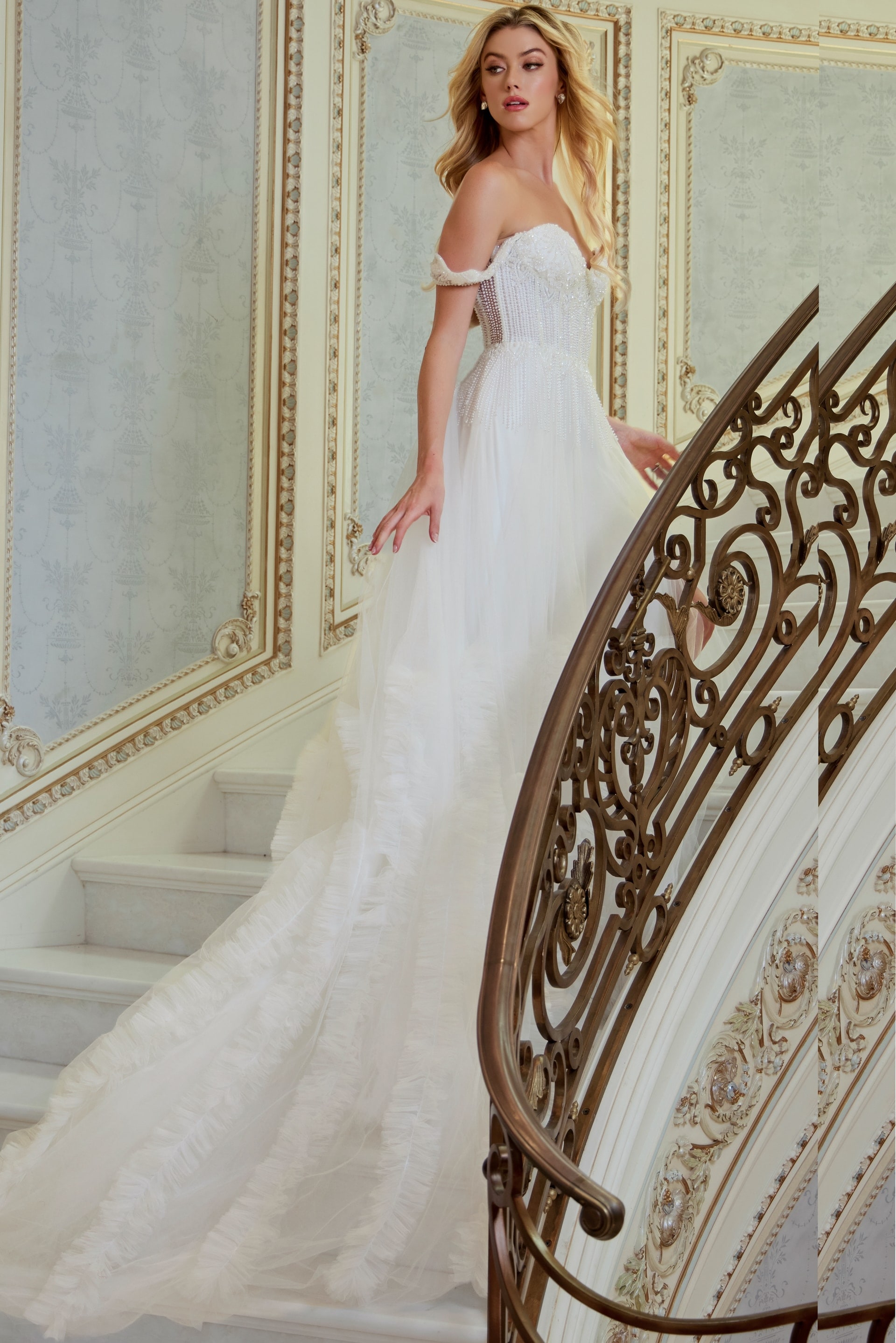 off the shoulder long wedding dress JB41159