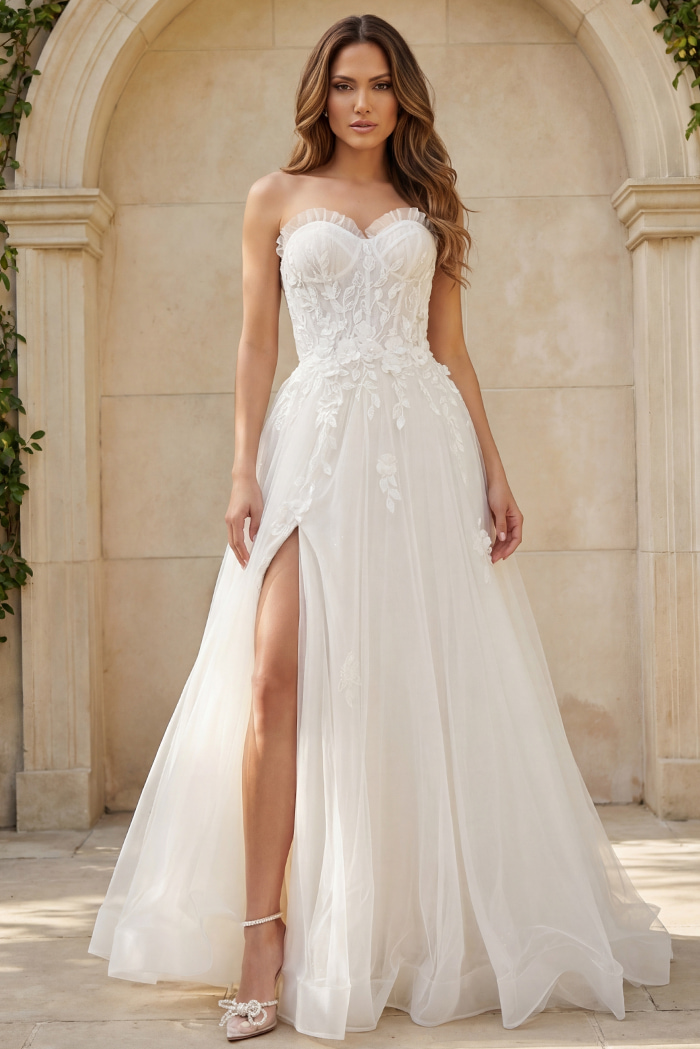 high slit sweetheart neckline bridal gown JB42485