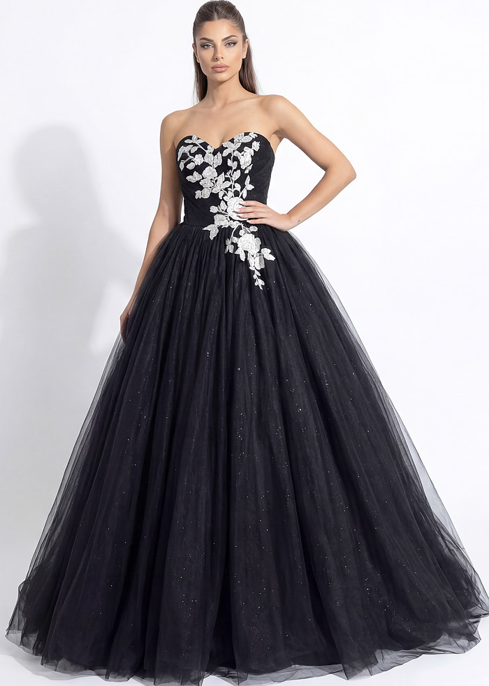 strapless black and white ball gown JB43233