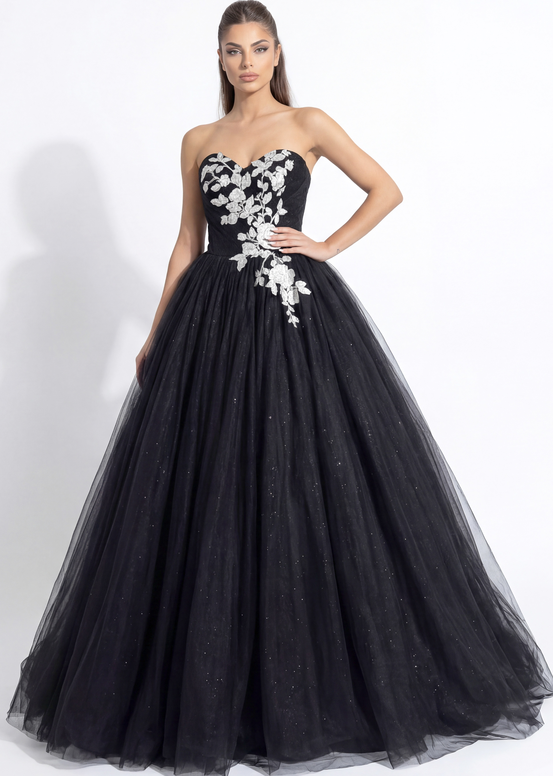 strapless black and white ball gown JB43233