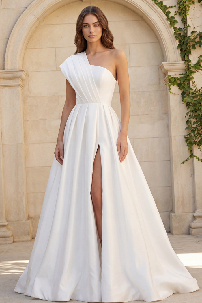 pleated one sholder a line dress JB43278B