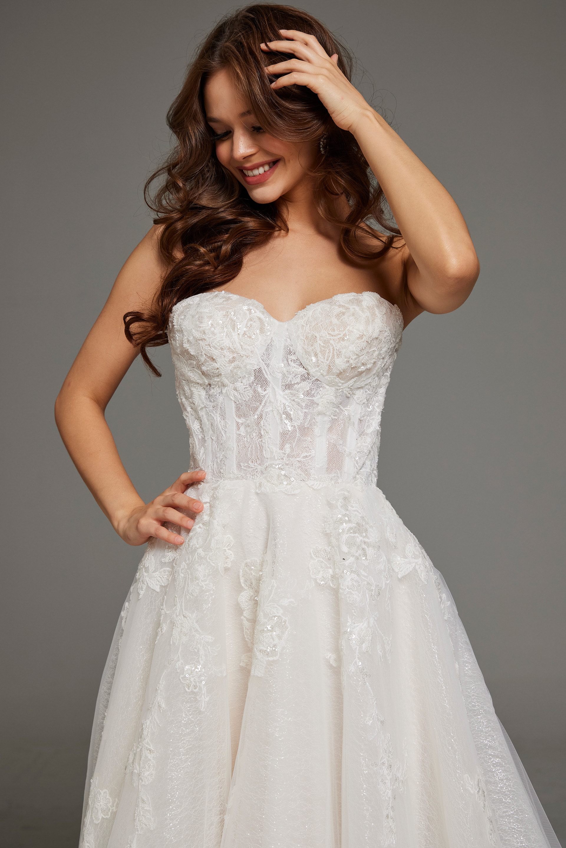 sweetheart neckline fit and flare wedding dress JB43324