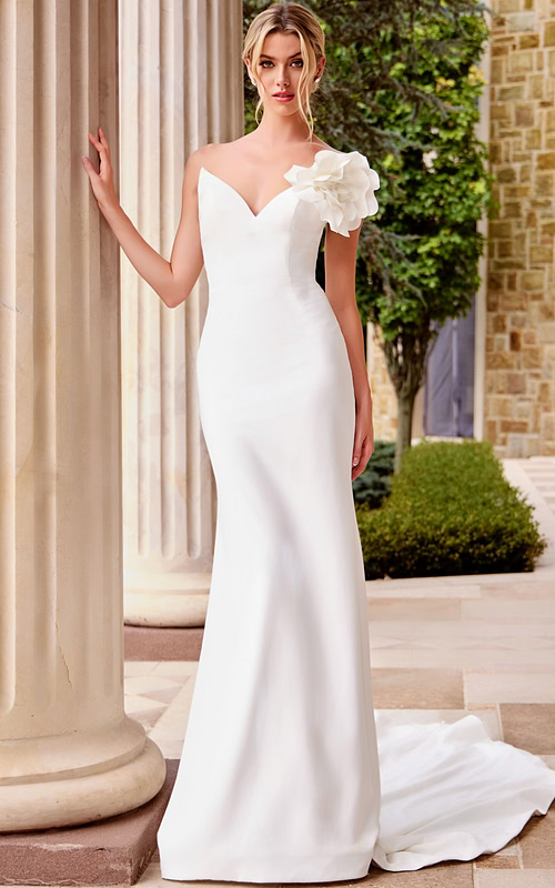 v neck strapless dress with floral detail on the shoulder JB43815