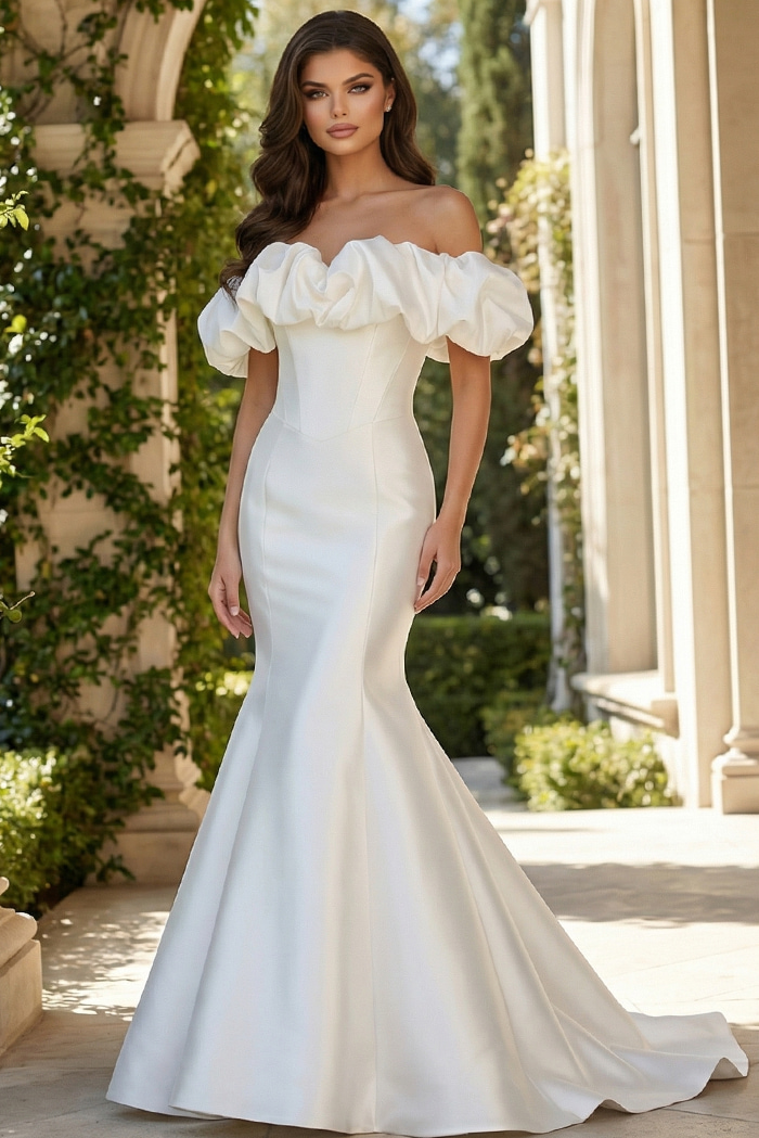 ruffled neck mermaid off the shoulder dress JB43896