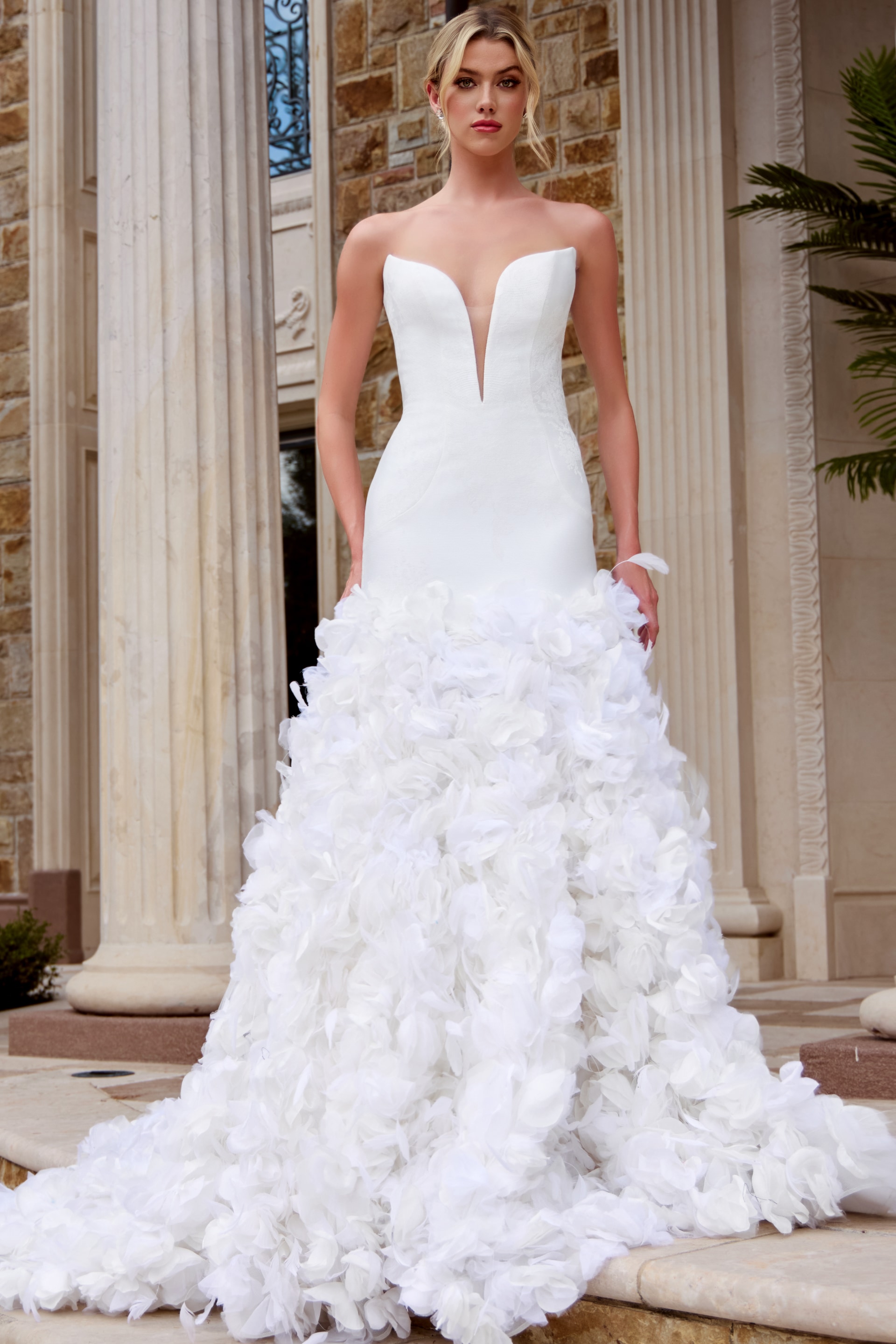 mermaid ruffled skirt strapless wedding dress JB45121