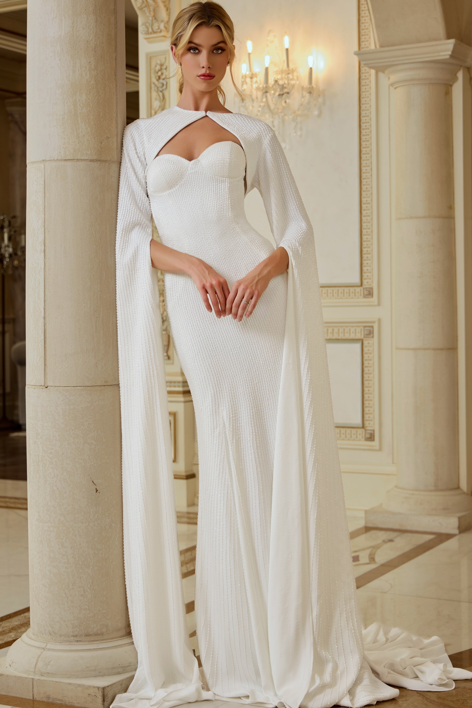 crepe fitted dress with cape JB45575
