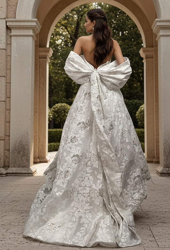 Floral Brocade Ball Gown With Dramatic Bow Train JB47701