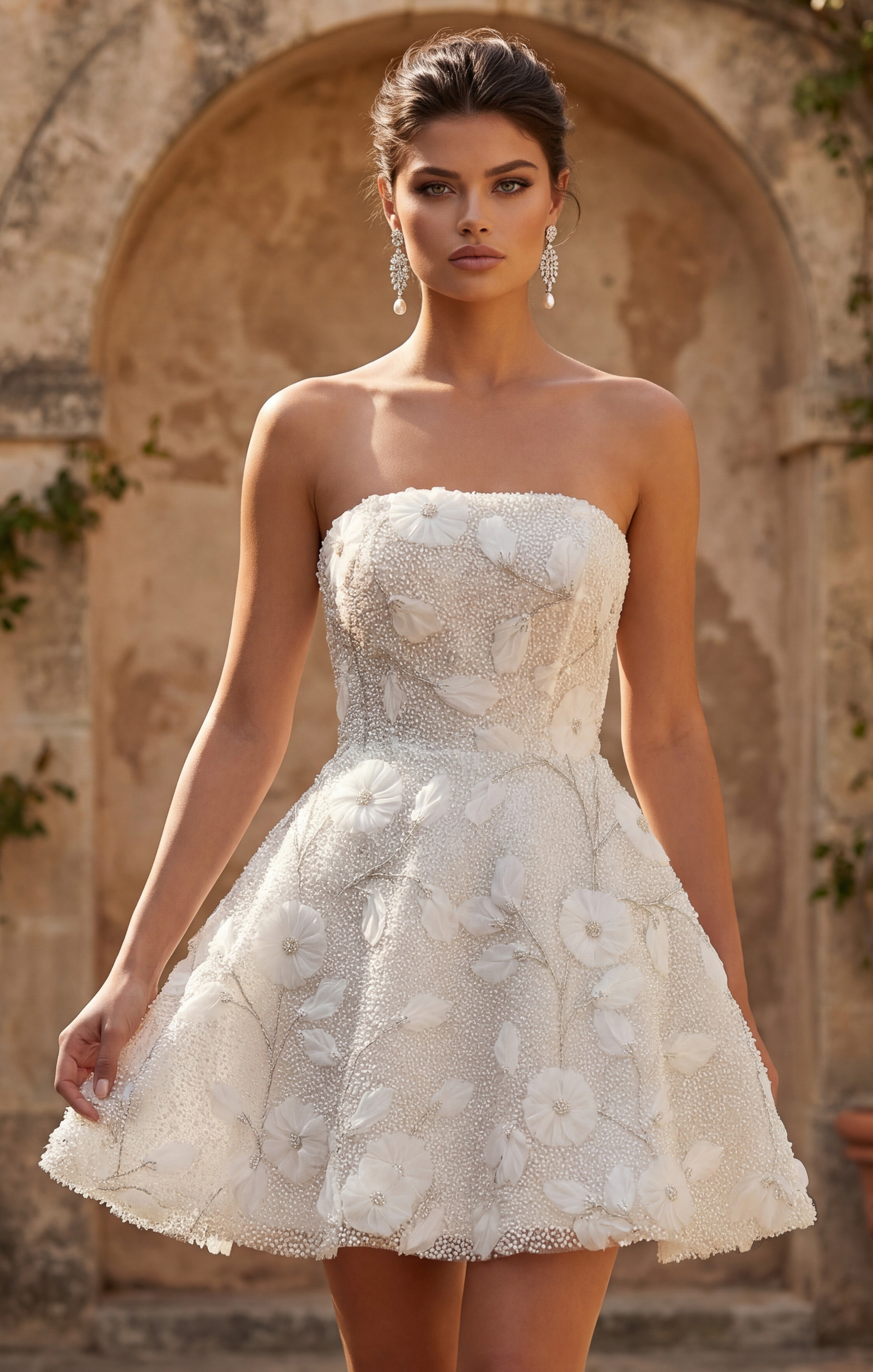 fit and flare strapless white dress JB49687