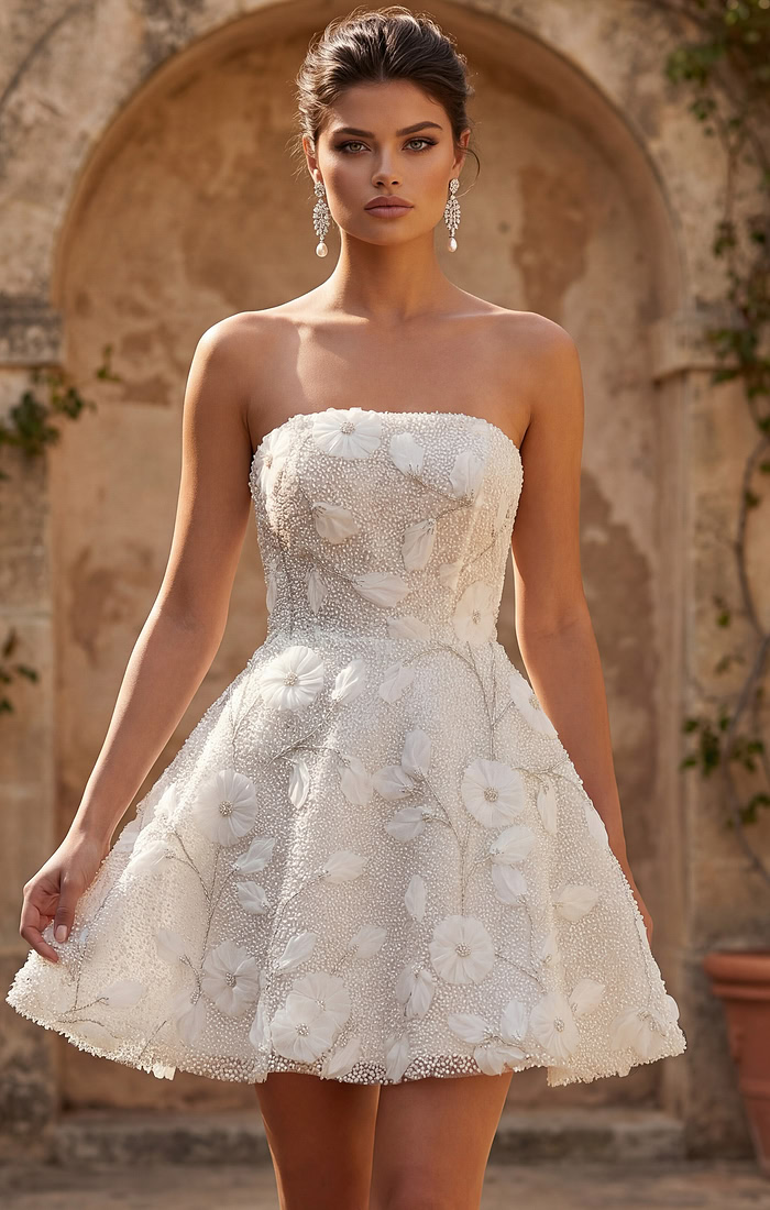Strapless Floral Embellished Mini Dress JB49687
