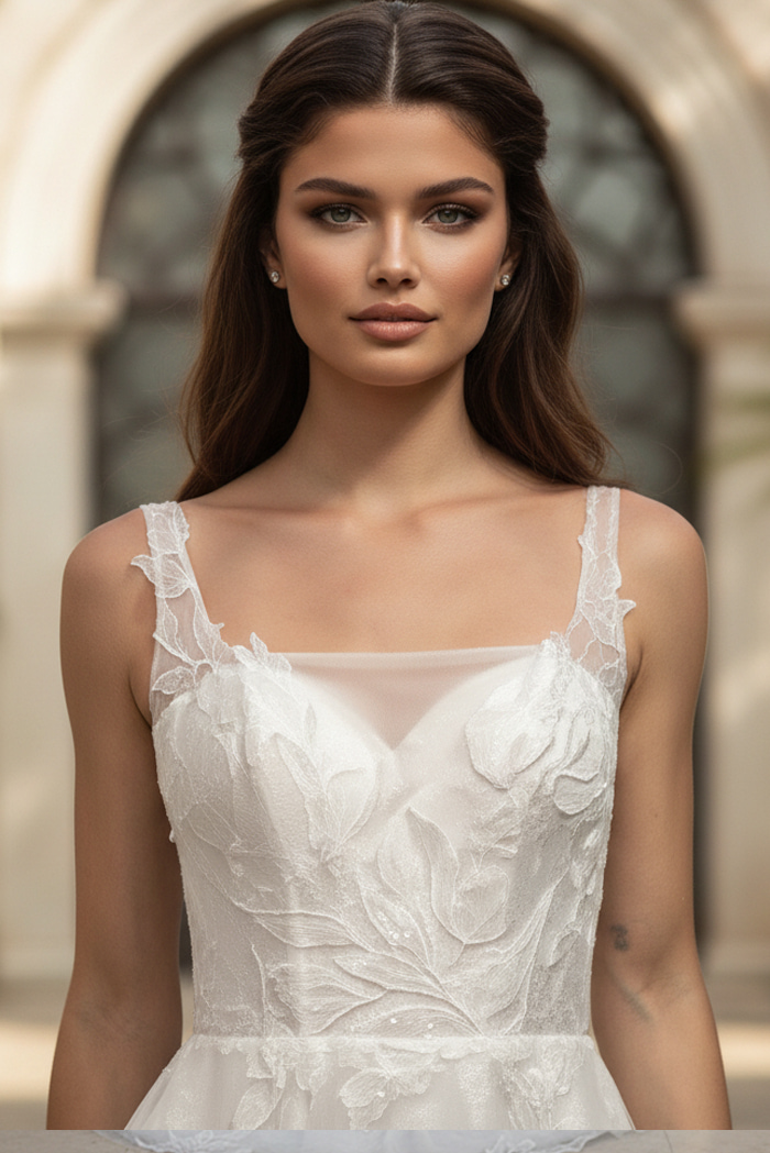 Floral Embroidered A Line Bridal Gown JB49761