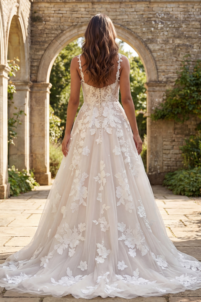 back lace floral ball gown JB99063