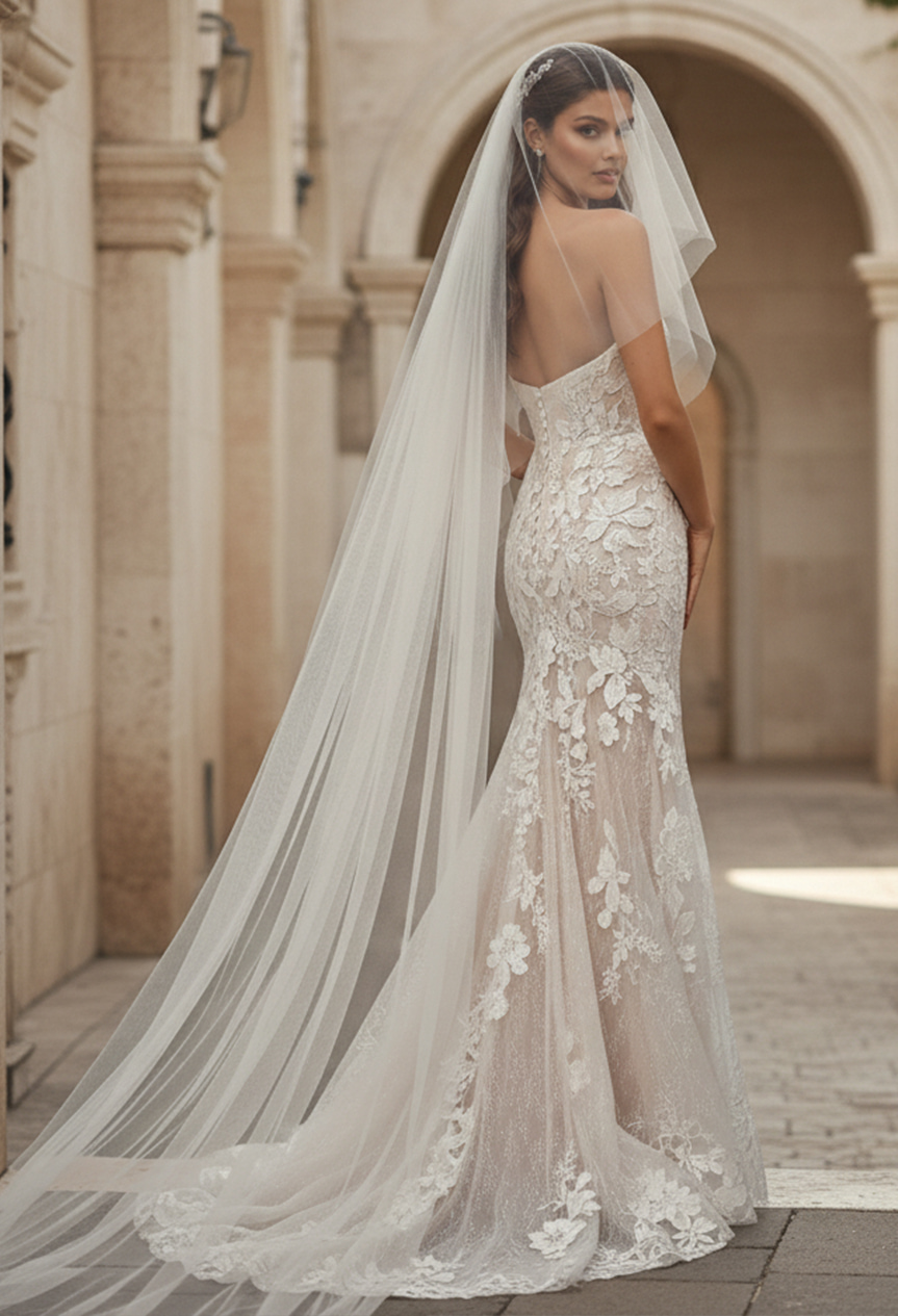 back of lace mermaid bridal gown JB99063