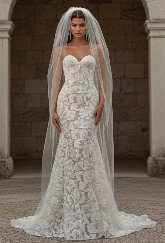 Floral Lace Bridal Gown With Sparkle Tulle JB99067