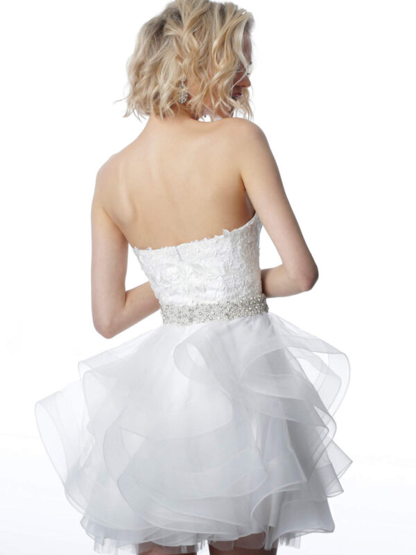 3099 Off White Embellished Belt Strapless Short Dress