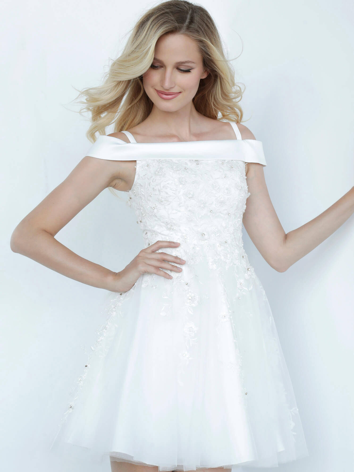 white off the shoulder fit and flare dress K00361