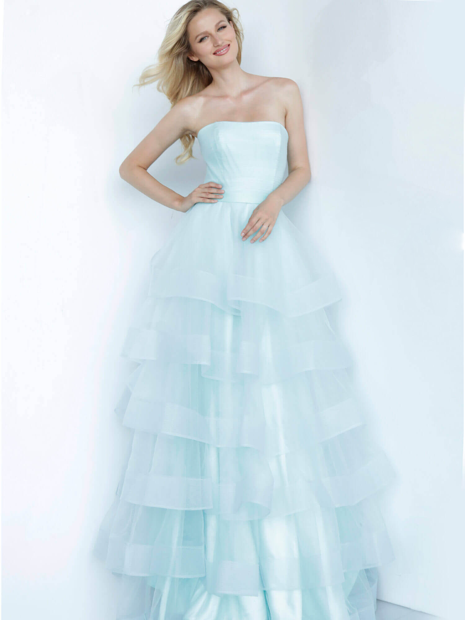 blue strapless teired dress K02442