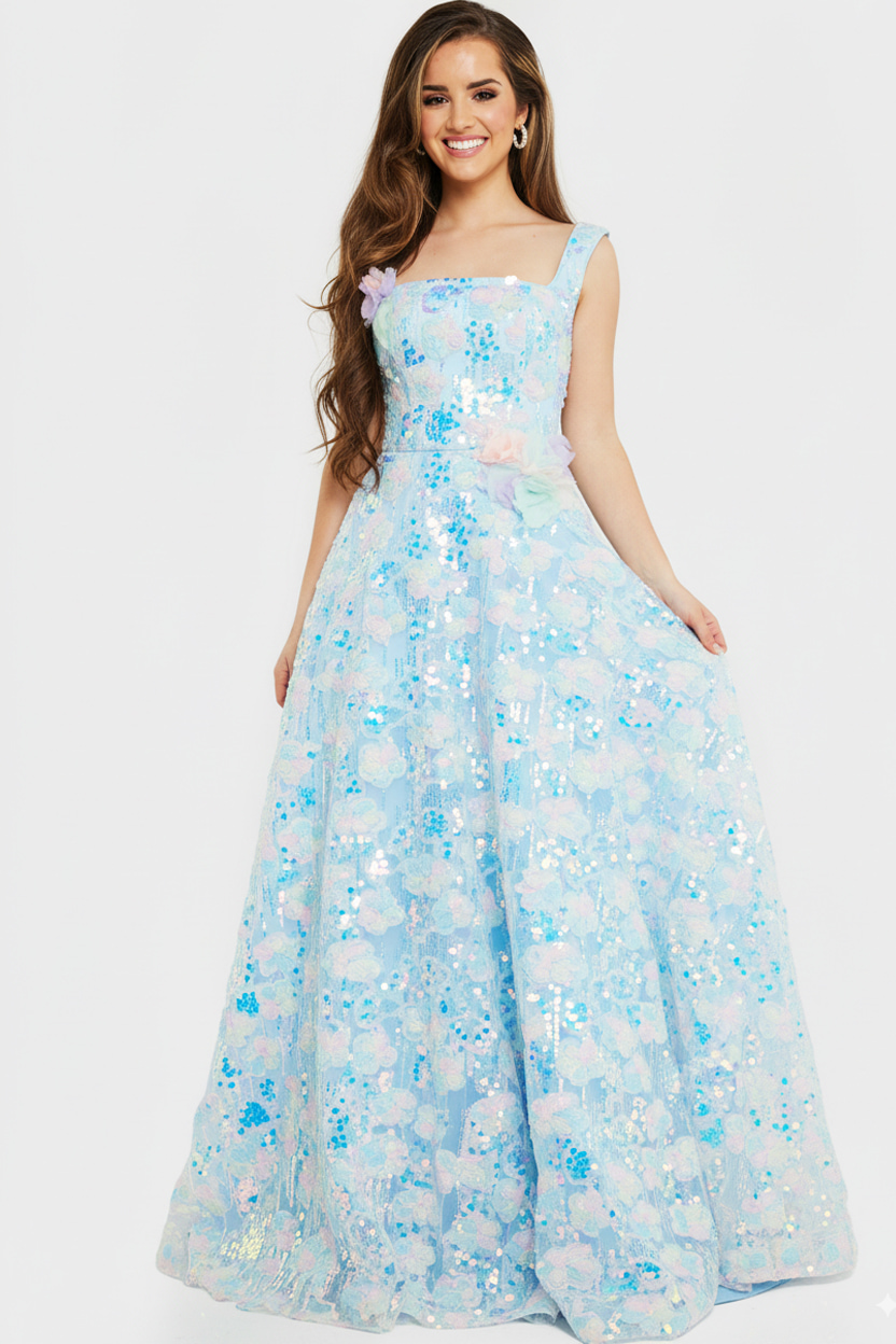 floral a line blue dress K2395