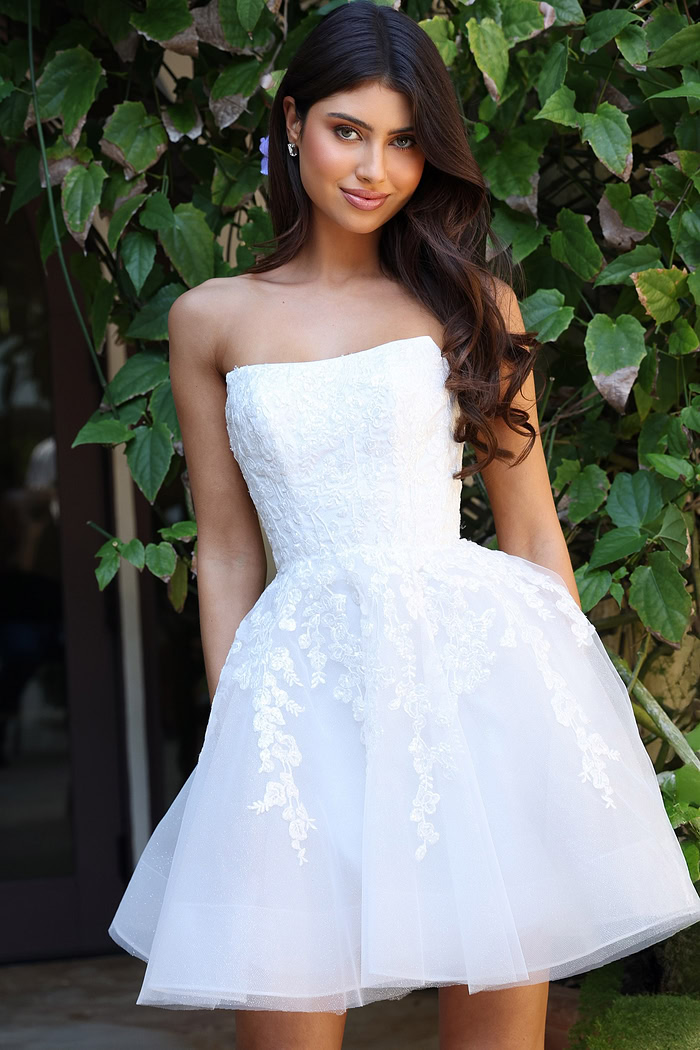 strapless white fit and flare dress K44212