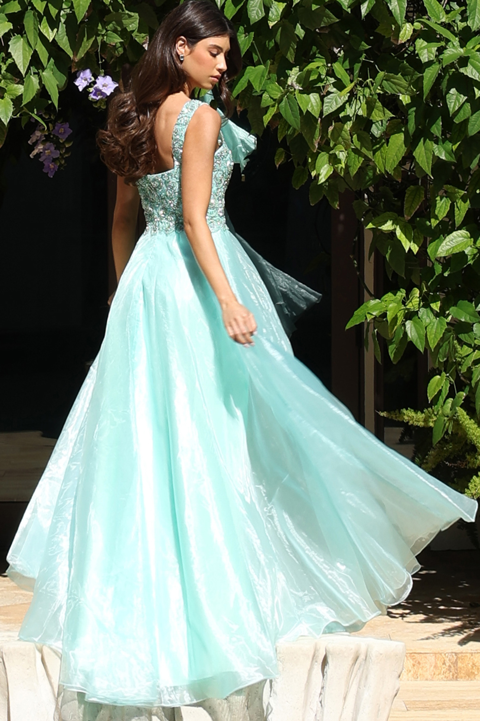 green embellished bodice long dress K48130