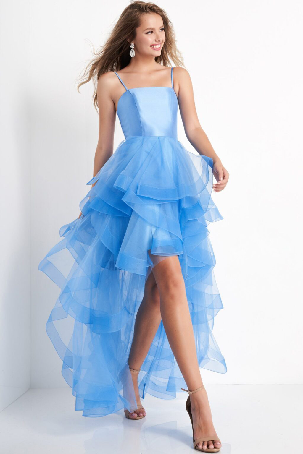 blue corset bodice ruffled skirt dress K66708