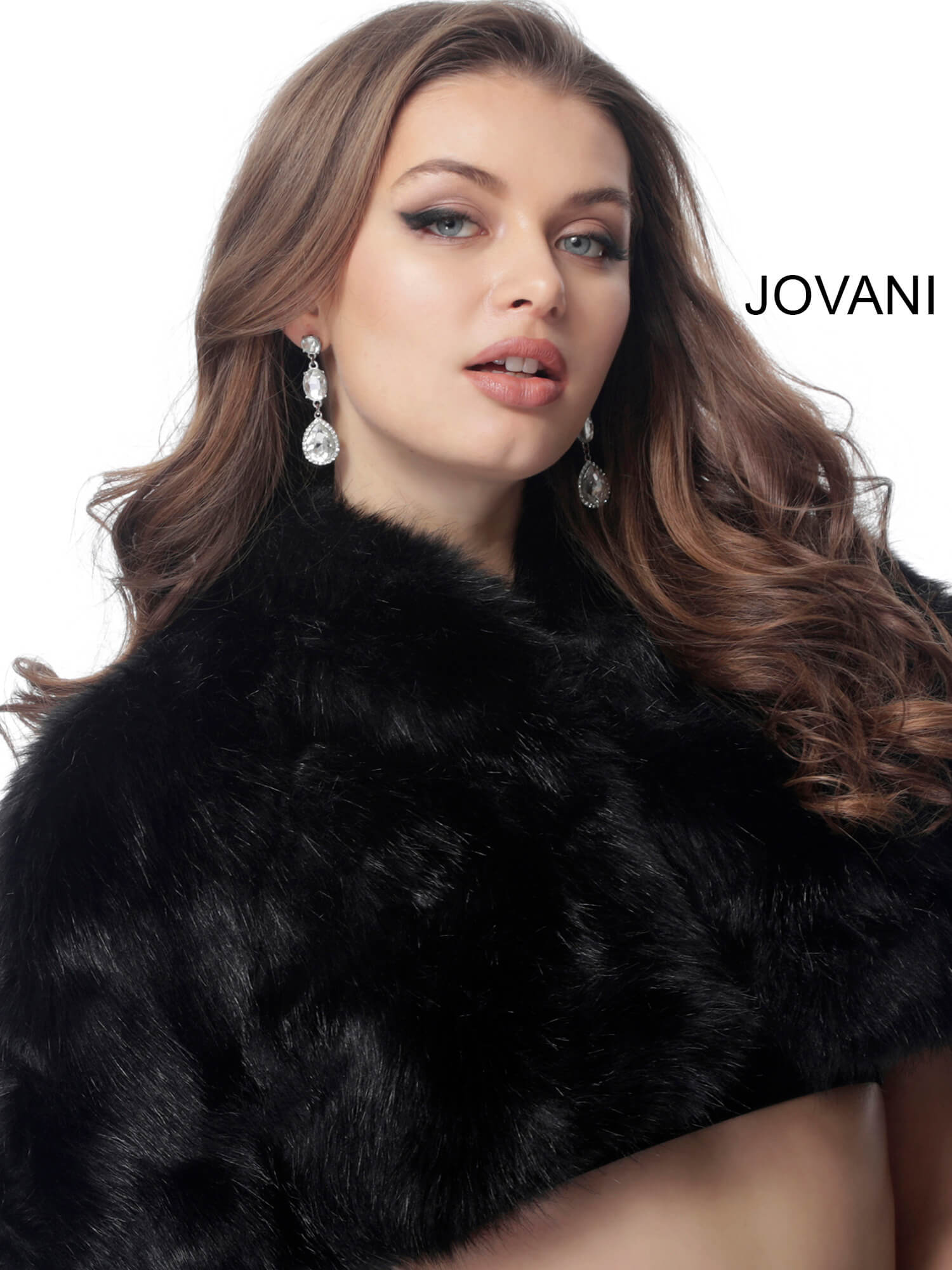 Front view of Jovani M50165 elegant black dress.