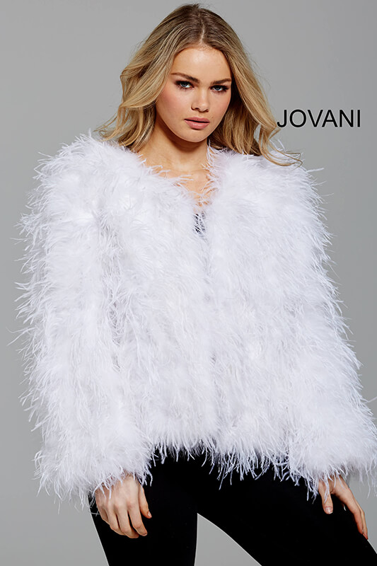 Model wearing Black Ostrich Feather Ready to Wear Jacket M63366