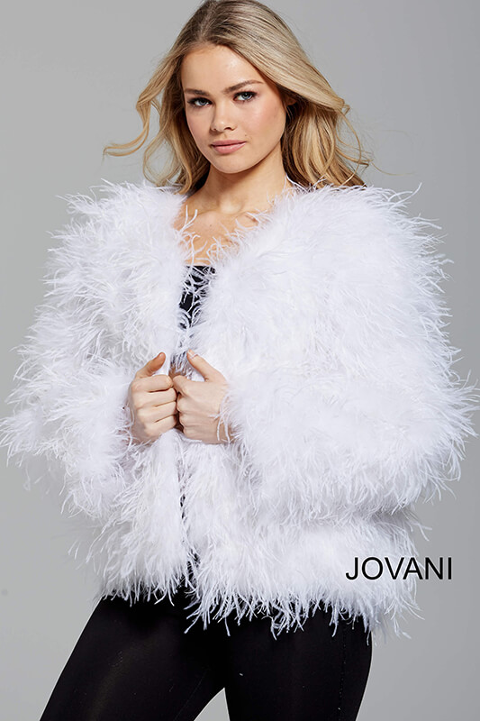 Model wearing Black Ostrich Feather Ready to Wear Jacket M63366