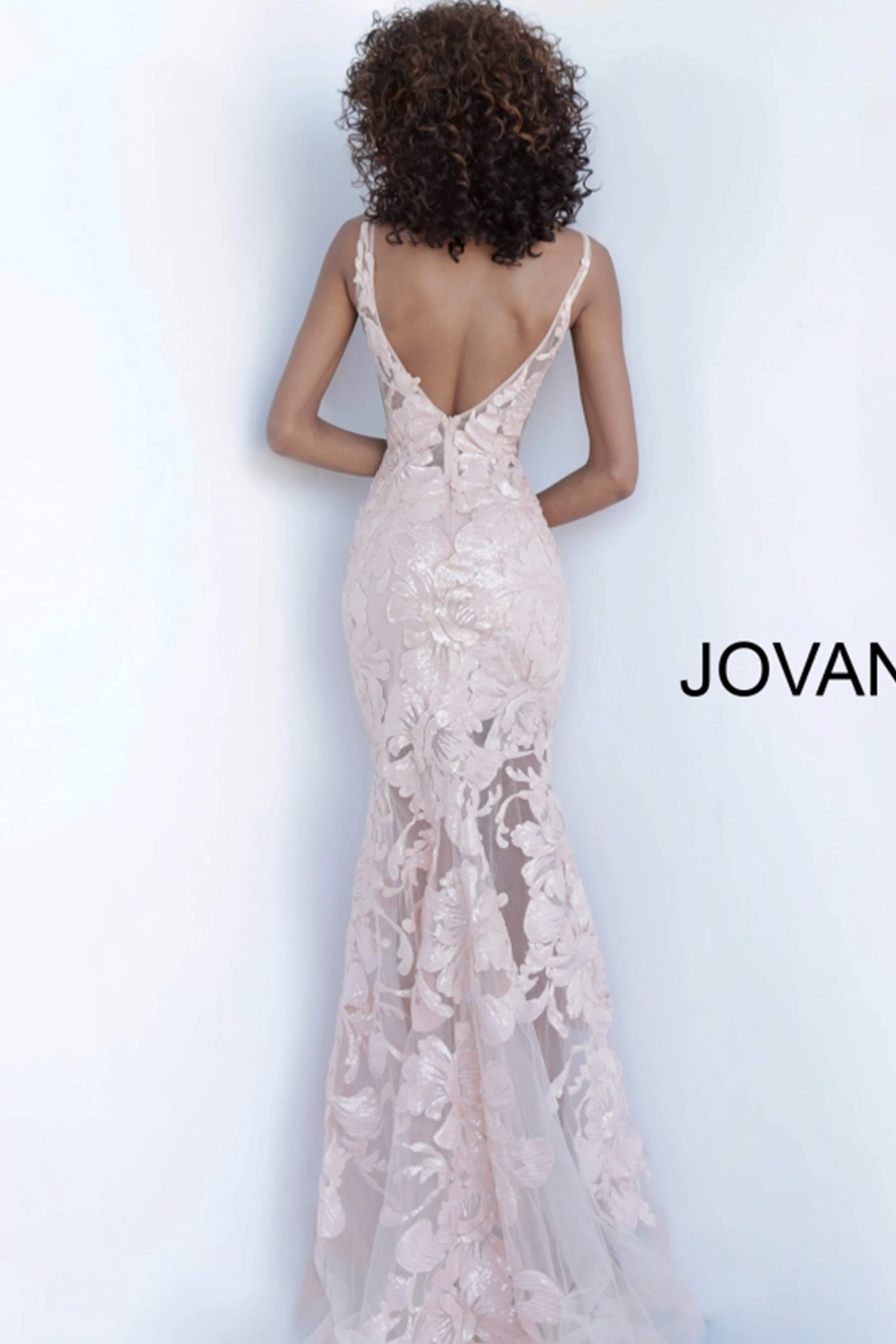 Model wearing Jovani 60283 Pink V Neck Sexy Prom Dress