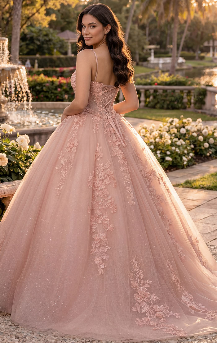 Floral appliqué ball gown