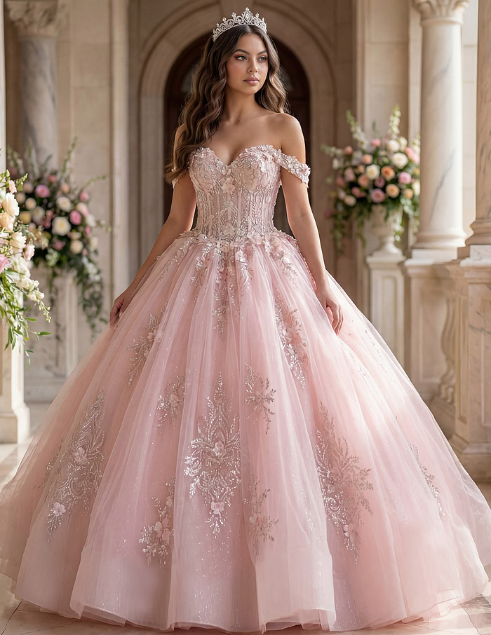 off the shoulder pink corset bodice dress Q43434