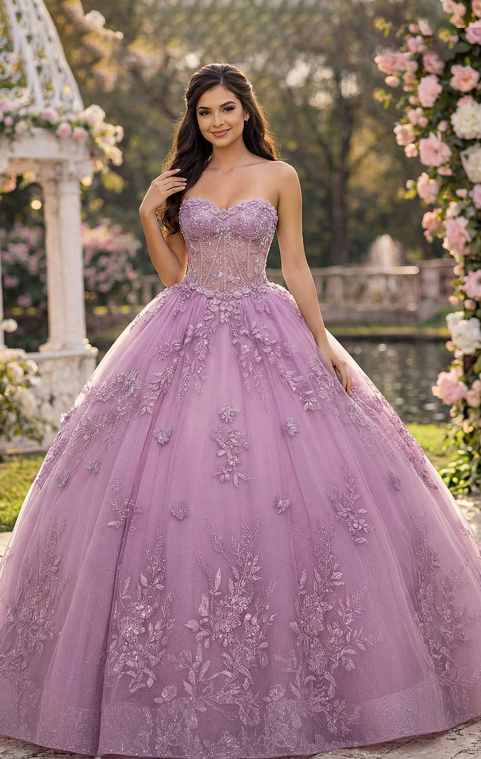 Strapless sweetheart pink ball gown with embellished bodice and tulle overlay