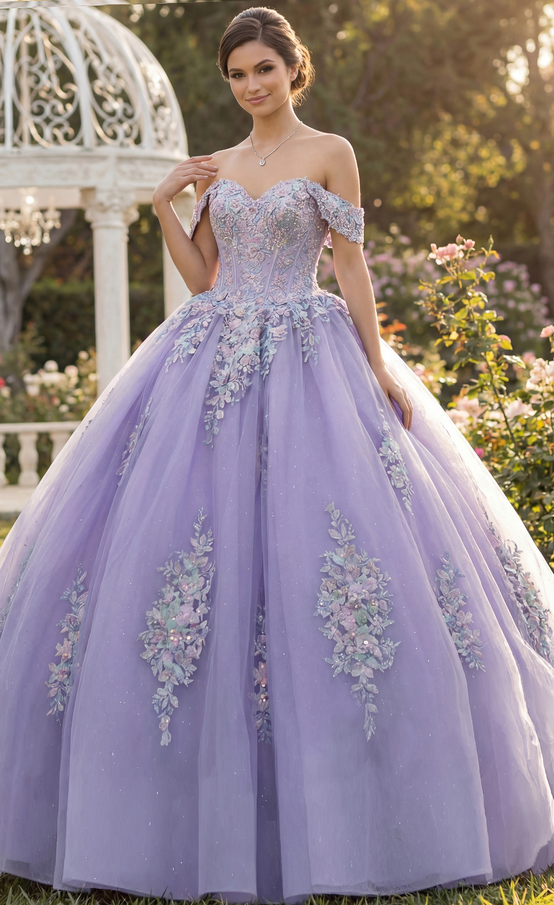 3D floral lilac princess gown
