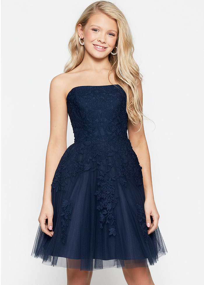 strapless navy girls dress K1830