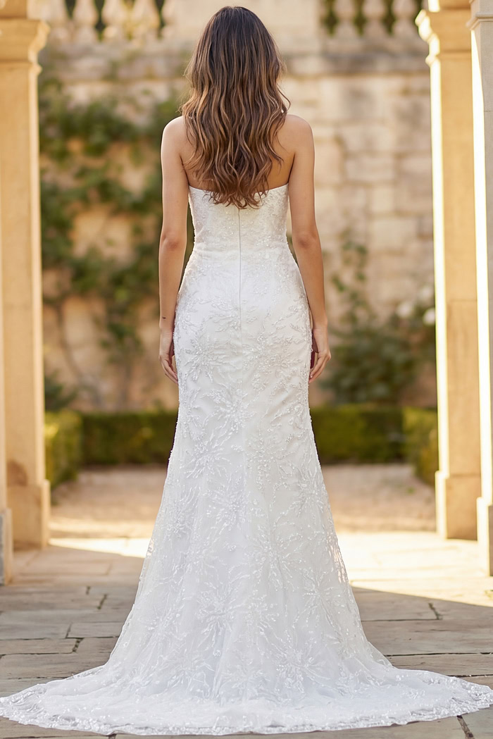 Off White Embellished Strapless Bridal Dress JB40608